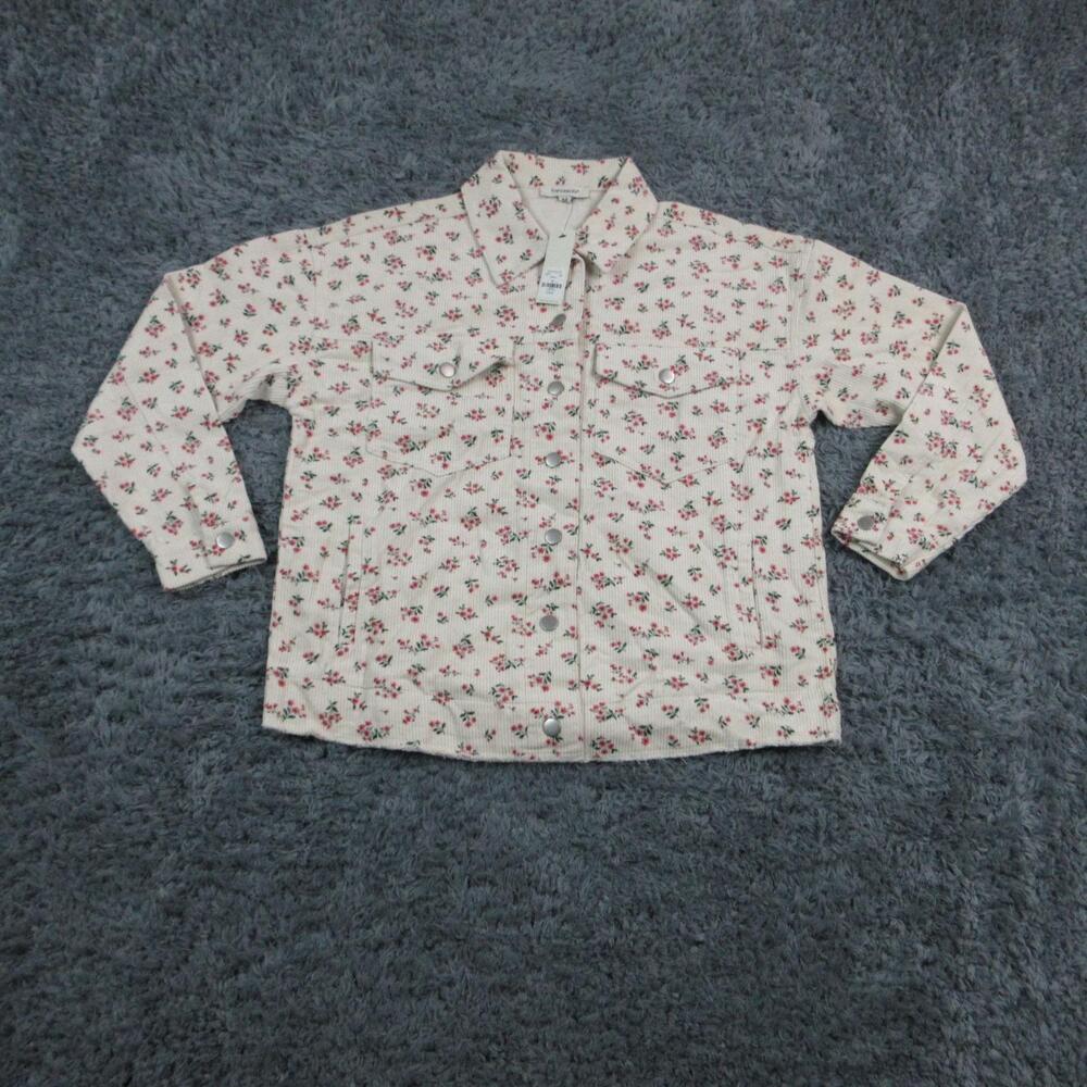 Francesca's Jacket Womens M Off-White Floral Corduroy Collared Lined Pockets NWT